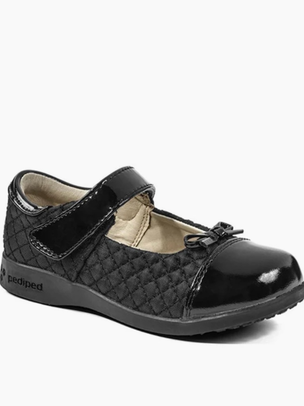 pediped Black Quilted Patent Toe Mary Jane with Bow